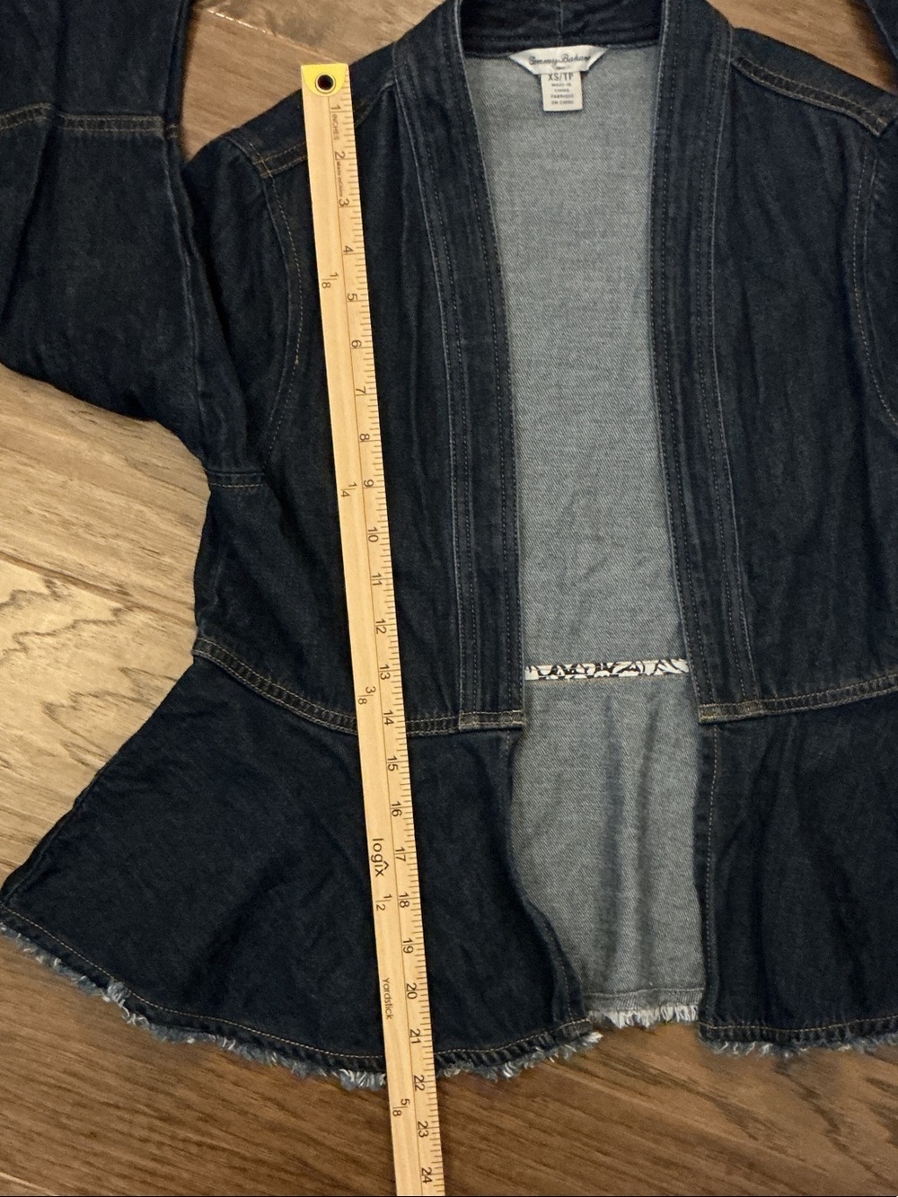 Tommy Bahama "Devin" XS Denim Jacket Peplum Hem Bell Sleeve Frayed edges - Picture 7 of 9